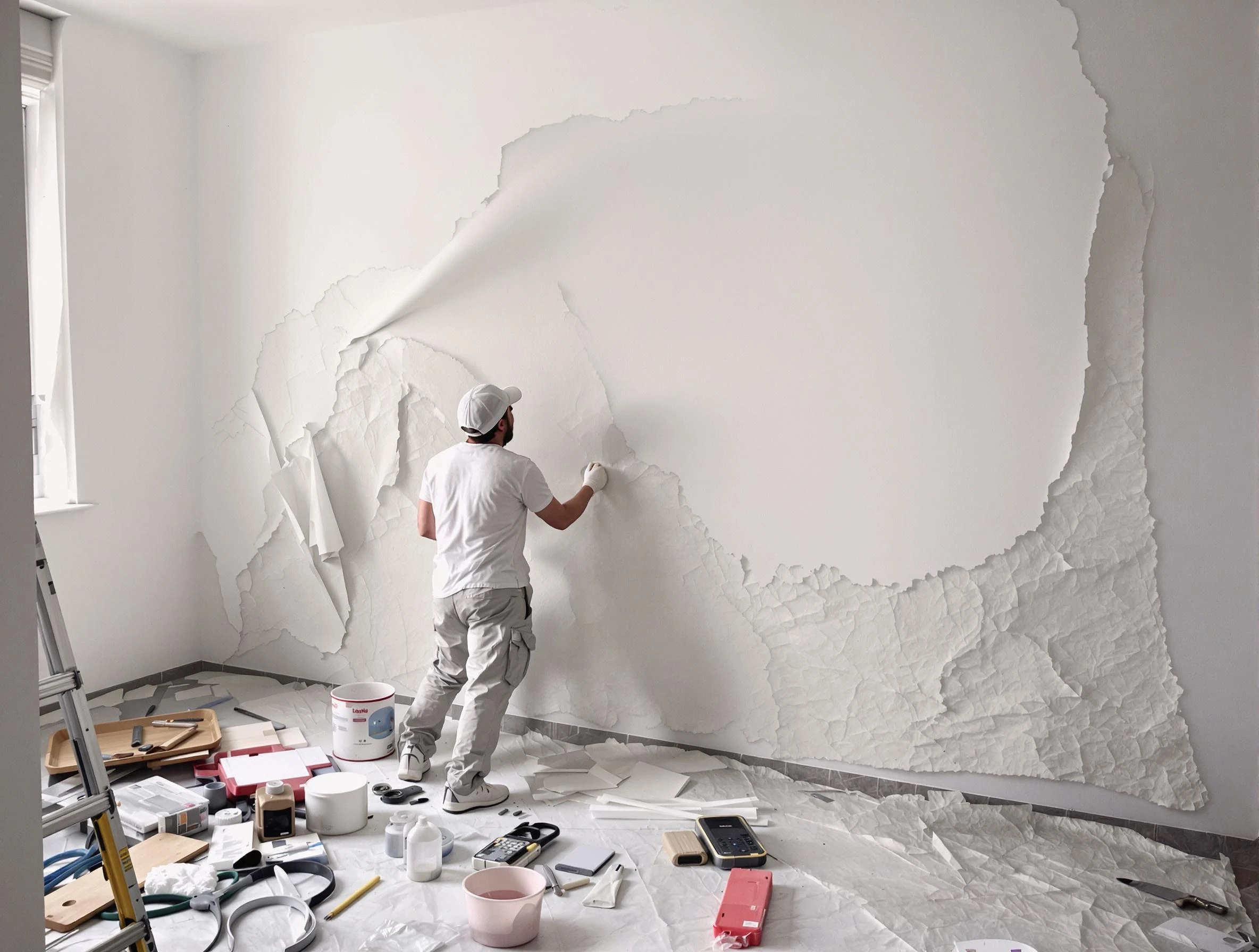 Removing old wallpaper to reveal clean walls by Macedonia House Painters in Macedonia